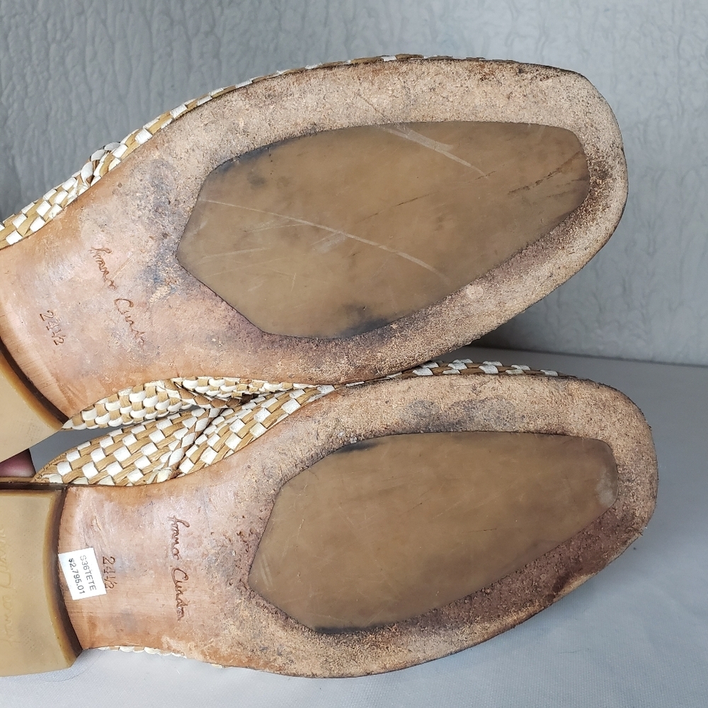 Franco Cuadra Chic Woven Tan and White Mules Casual Tassel - Picture 7 of 10